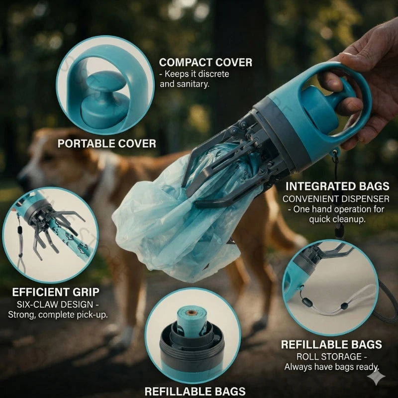 Ramasse-Crottes Portable pour Chien - Pince Hygiénique Sans Contact